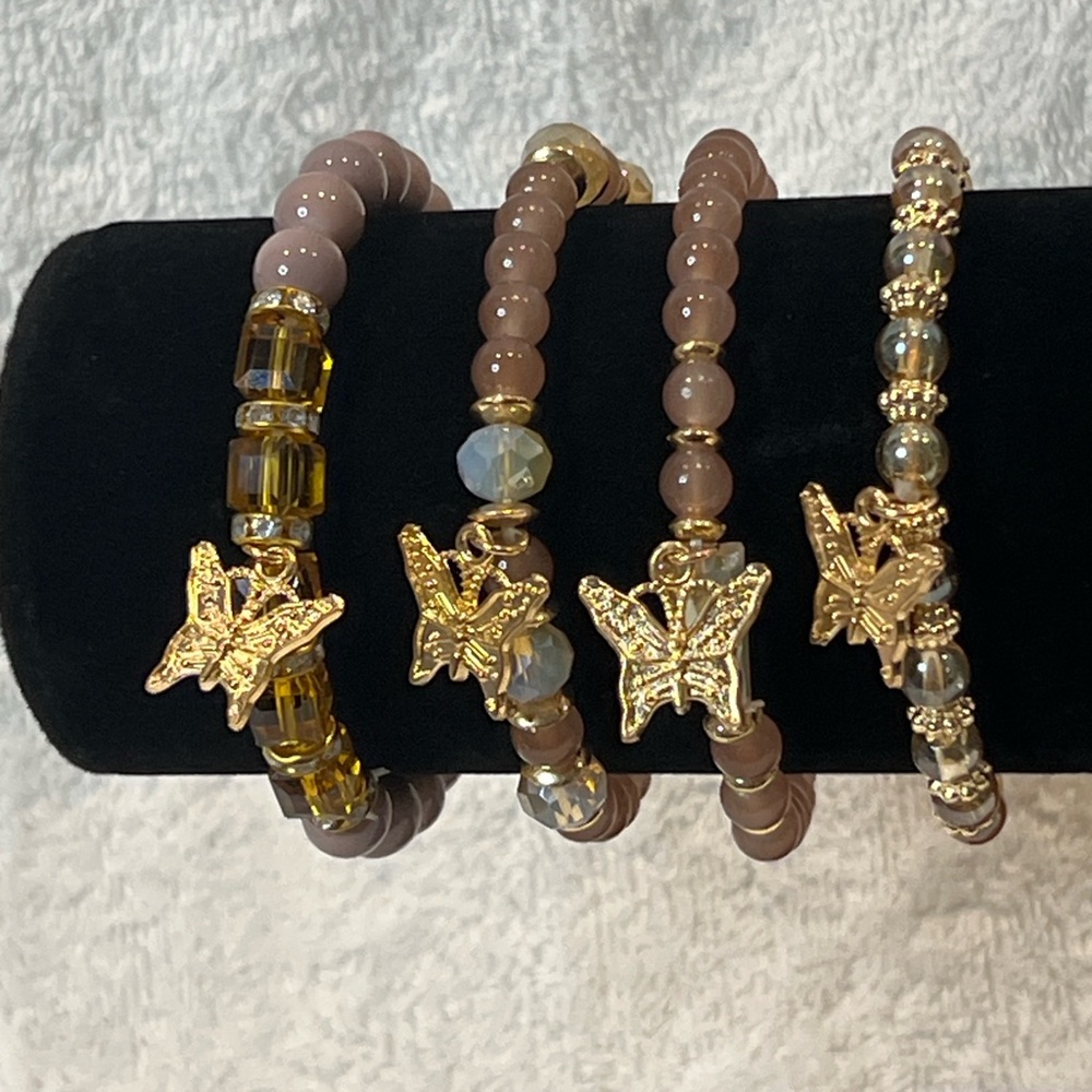 Elegant Gold Butterfly Charm Bracelet Set in Champagne & Gold Combo